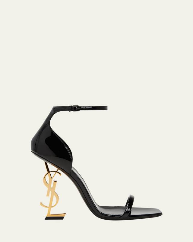 Opyum YSL Logo-Heel Sandals with Golden Hardware